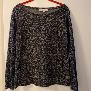 Loft black lace boatneck long sleeve top